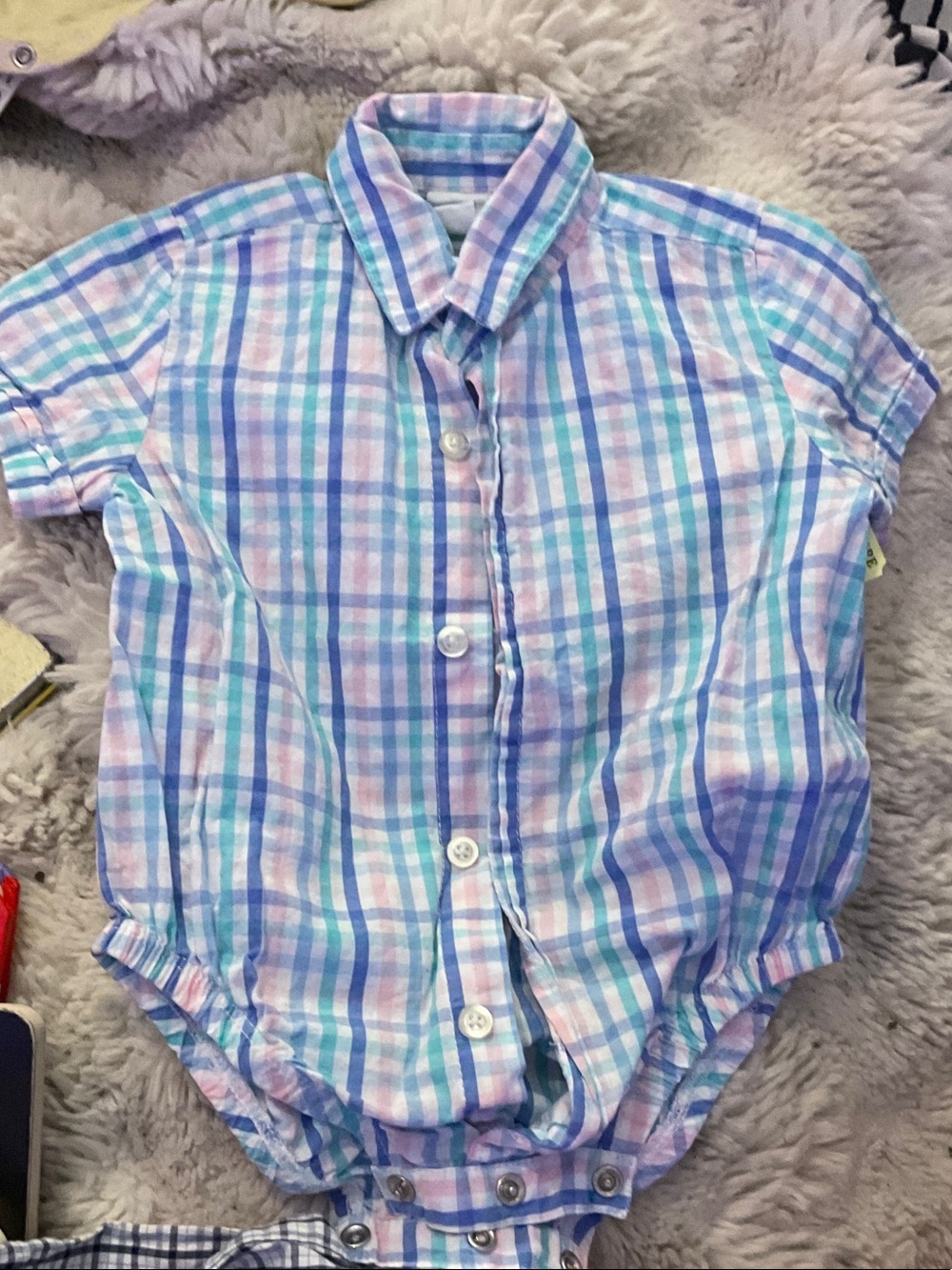 Little Me Pastel Plaid Button-Front One-Piece Romper - Pink Blue Green
